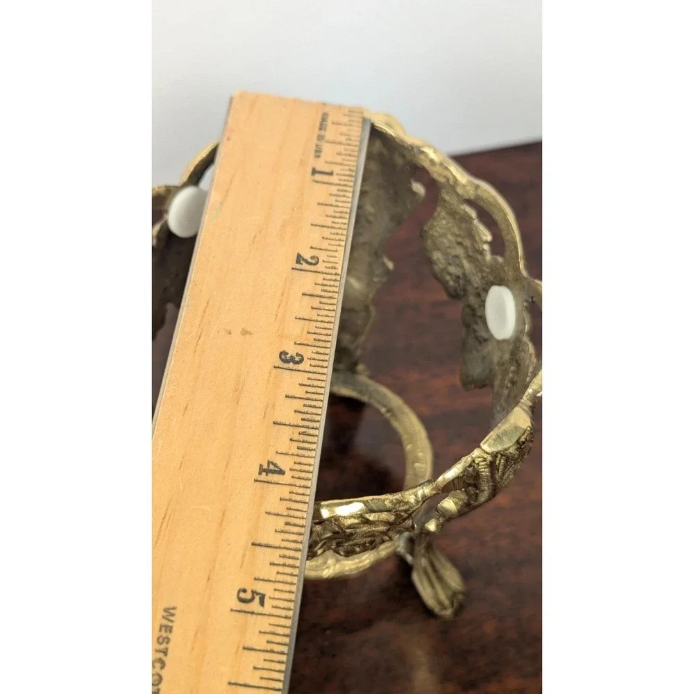 Vintage Cast Brass Grape Cluster Wine Bottle Holder Coaster Stand Gold India